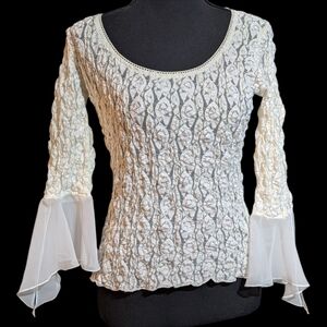 Vtg 90s Y2K Romantic Bell 3/4 Sleeve Fairy Whimsical Sheer Top